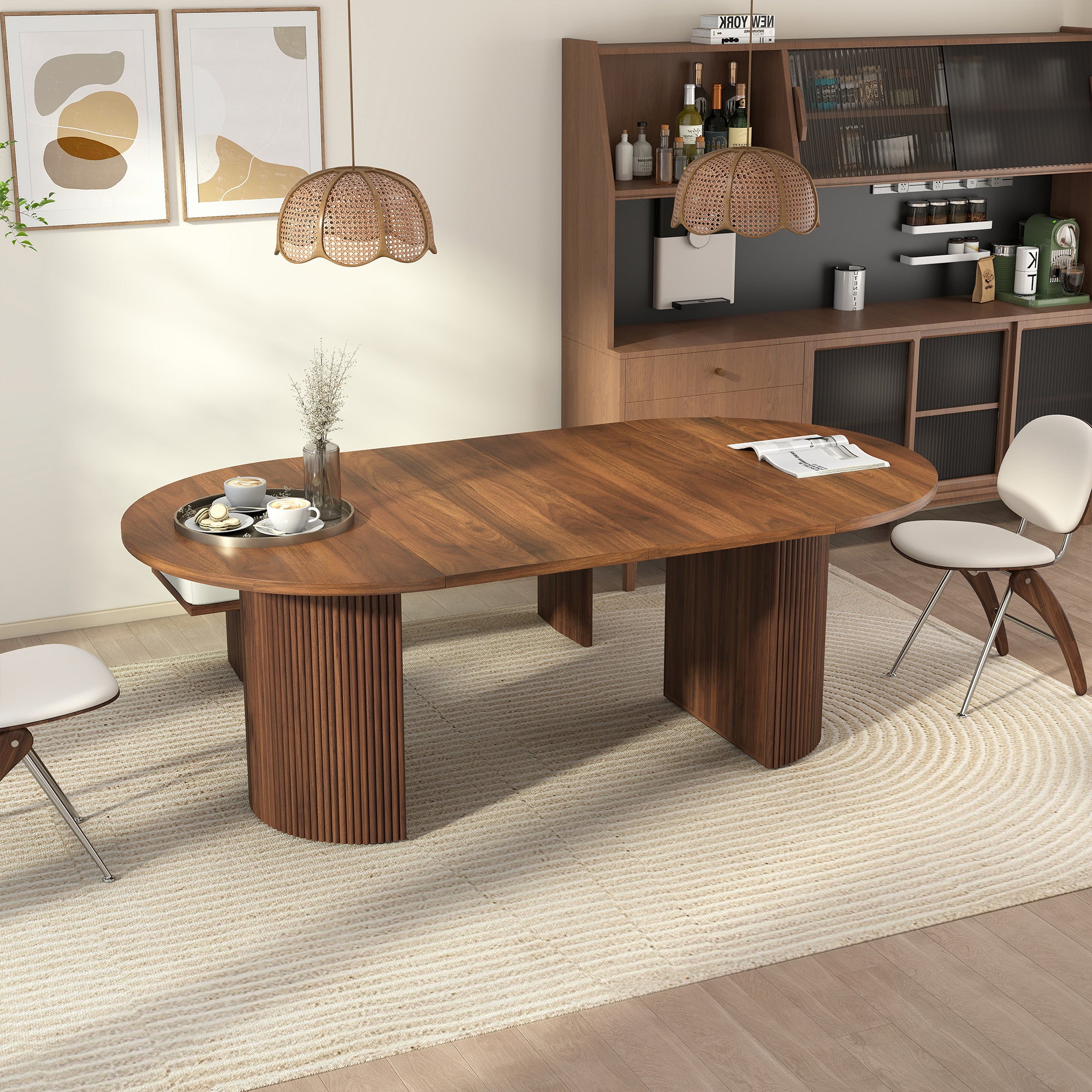 Weselon 41"-78" Extendable Oval Dining Table for 4-8, Modern Farmhouse Kitchen Table with Roman Column Leg, Large Wood Dining Room Table