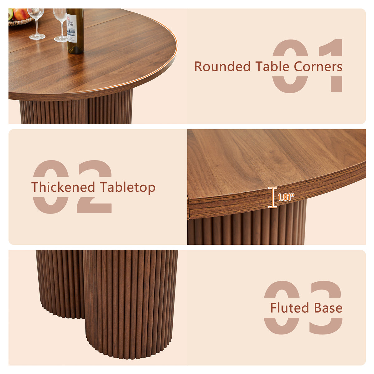 Weselon 43"-75" Extendable Dining Table for 2-8, Modern Oval Kitchen Table with Pedestal Base Legs, Walnut Round to Oval Wooden Dining Room Table