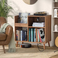 Weselon Record Storage Cabinet with Power Outlet,Record Player Stand,Record Player Table Holds up to 250 Albums,Turntable Stand Display Shelf with Wood Legs for Living Room Bedroom,Walnut Brown