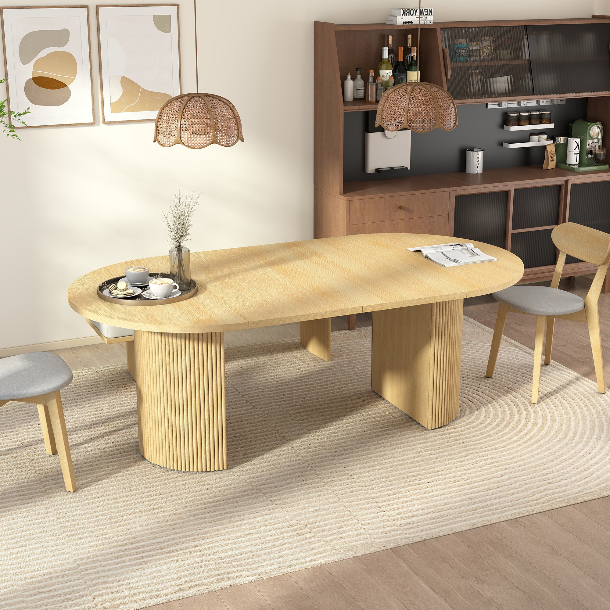 Weselon 41"-78" Extendable Oval Dining Table for 4-8, Modern Farmhouse Kitchen Table with Roman Column Leg, Large Wood Dining Room Table