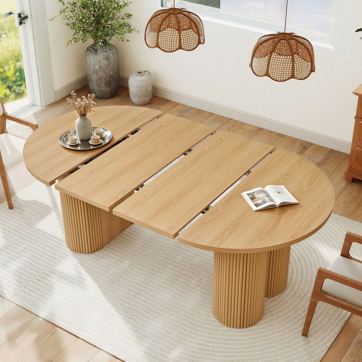 Weselon 43"-75" Extendable Dining Table for 2-8, Modern Oval Kitchen Table with Pedestal Base Legs, Walnut Round to Oval Wooden Dining Room Table