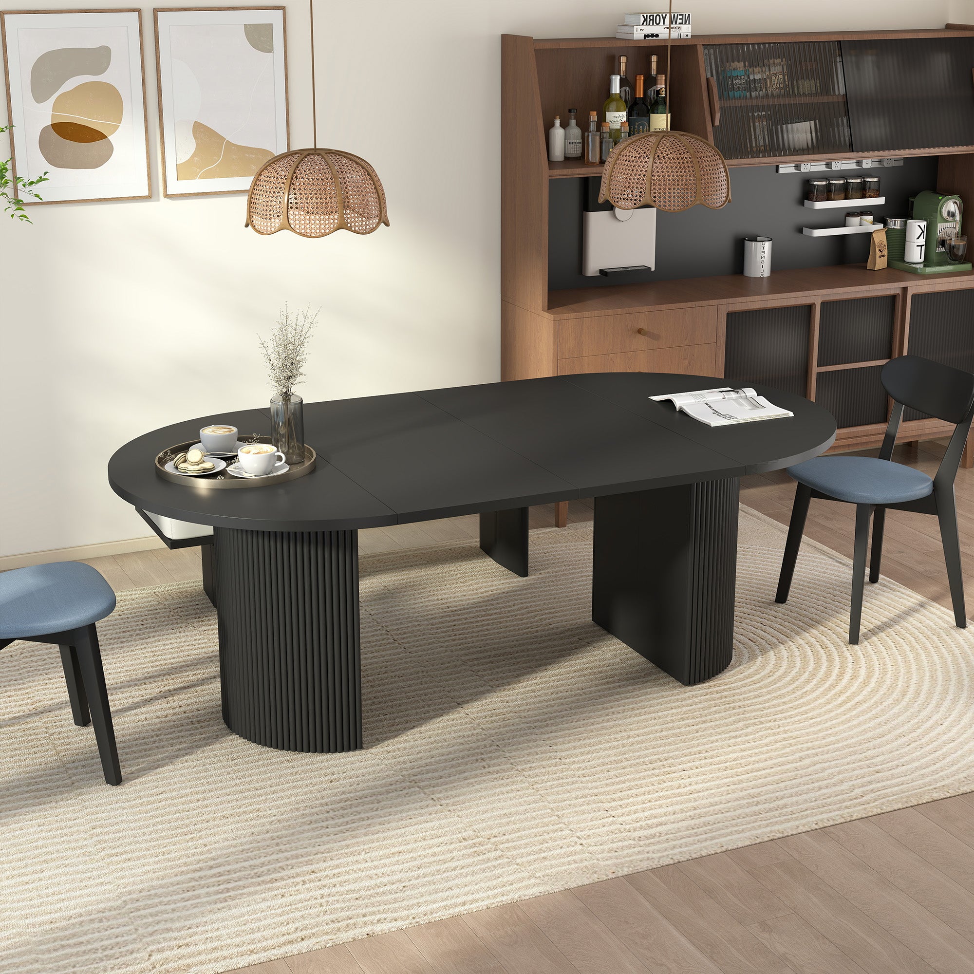 Weselon 41"-78" Extendable Oval Dining Table for 4-8, Modern Farmhouse Kitchen Table with Roman Column Leg, Large Wood Dining Room Table