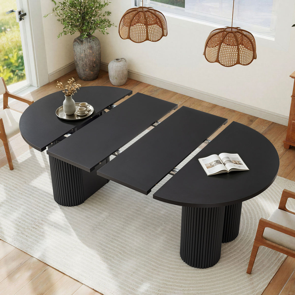 Weselon 43"-75" Extendable Dining Table for 2-8, Modern Oval Kitchen Table with Pedestal Base Legs, Walnut Round to Oval Wooden Dining Room Table