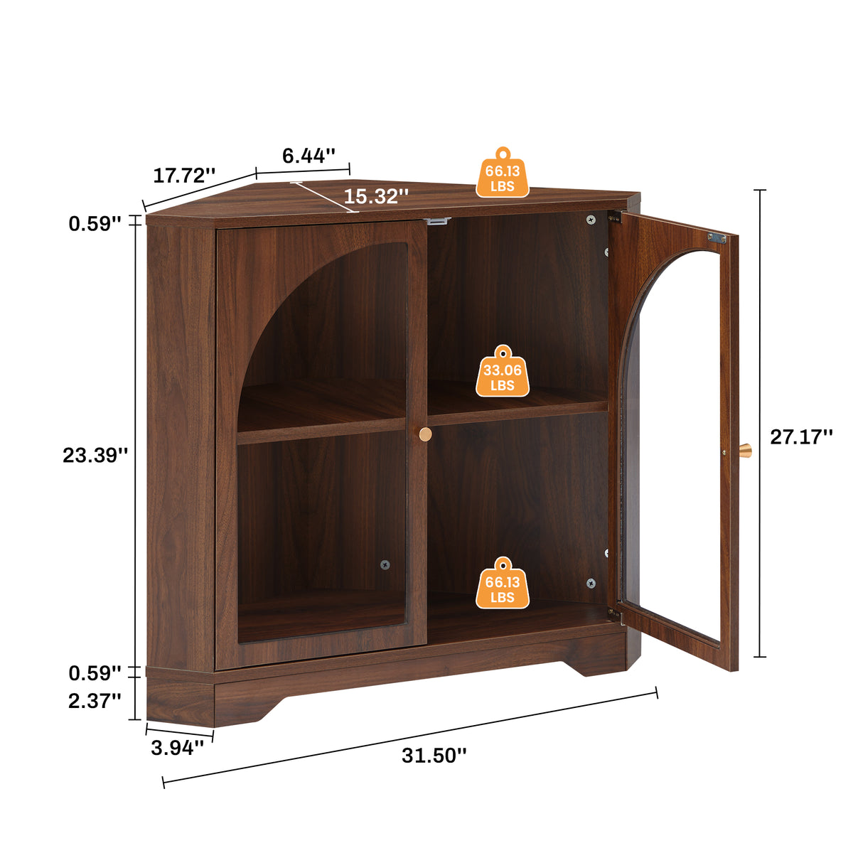 Weselon Mid Century Small Corner Storage Cabinet with 2 Acrylic Doors