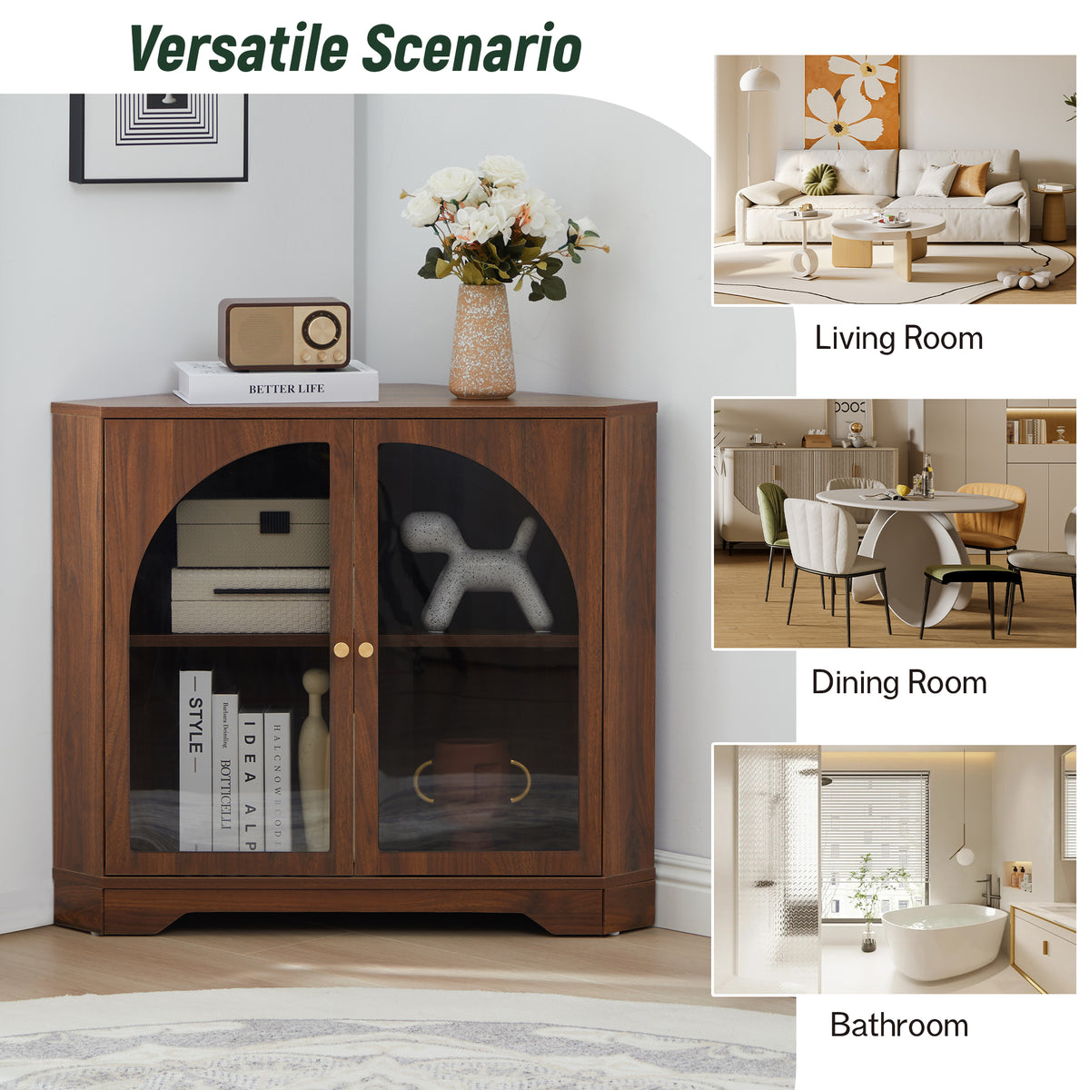 Weselon Mid Century Small Corner Storage Cabinet with 2 Acrylic Doors