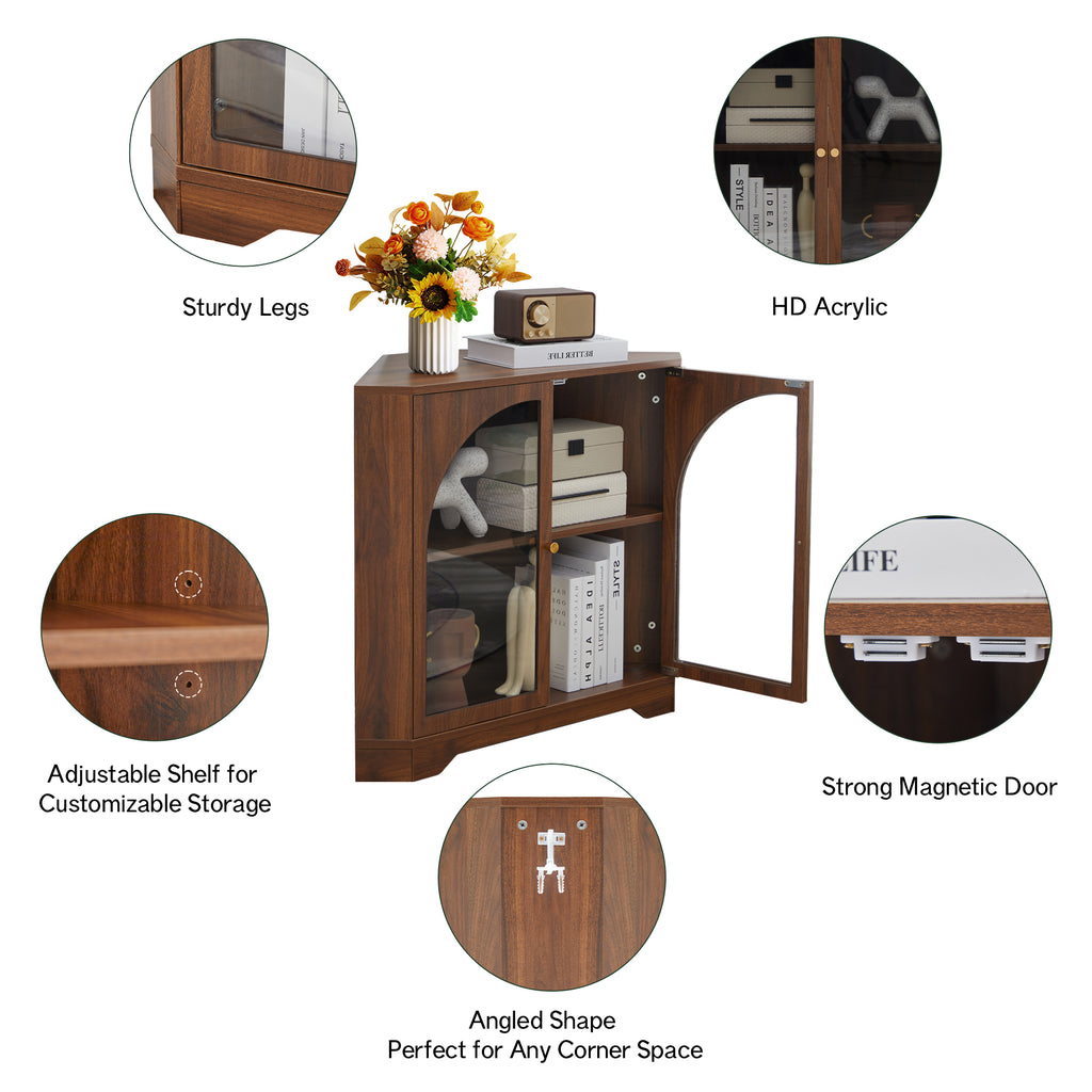 Weselon Mid Century Small Corner Storage Cabinet with 2 Acrylic Doors