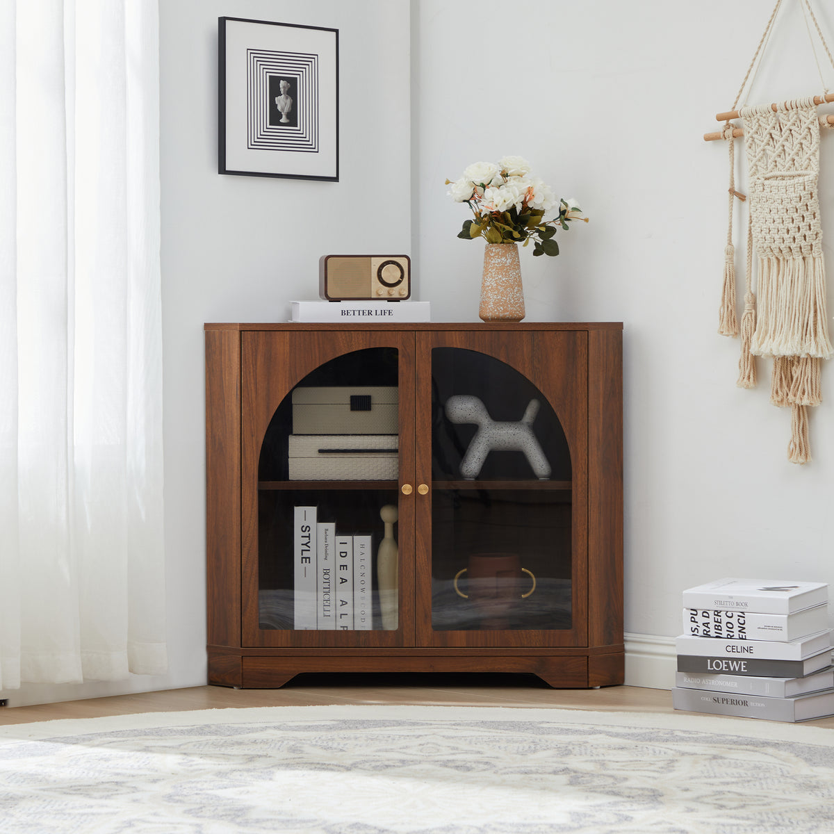 Weselon Mid Century Small Corner Storage Cabinet with 2 Acrylic Doors