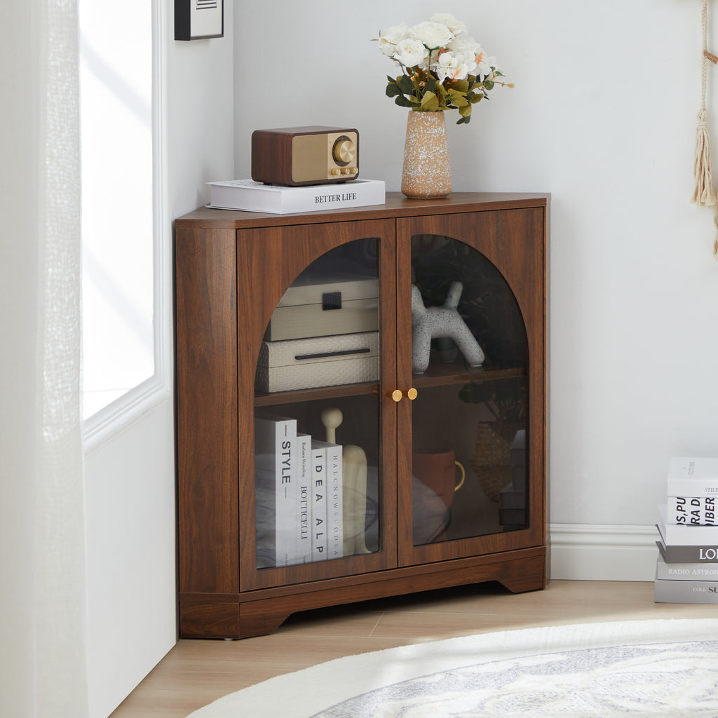 Weselon Mid Century Small Corner Storage Cabinet with 2 Acrylic Doors