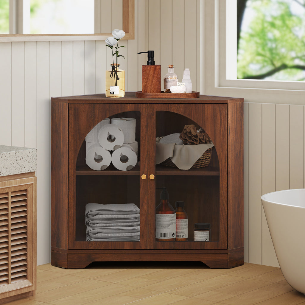 Weselon Mid Century Small Corner Storage Cabinet with 2 Acrylic Doors