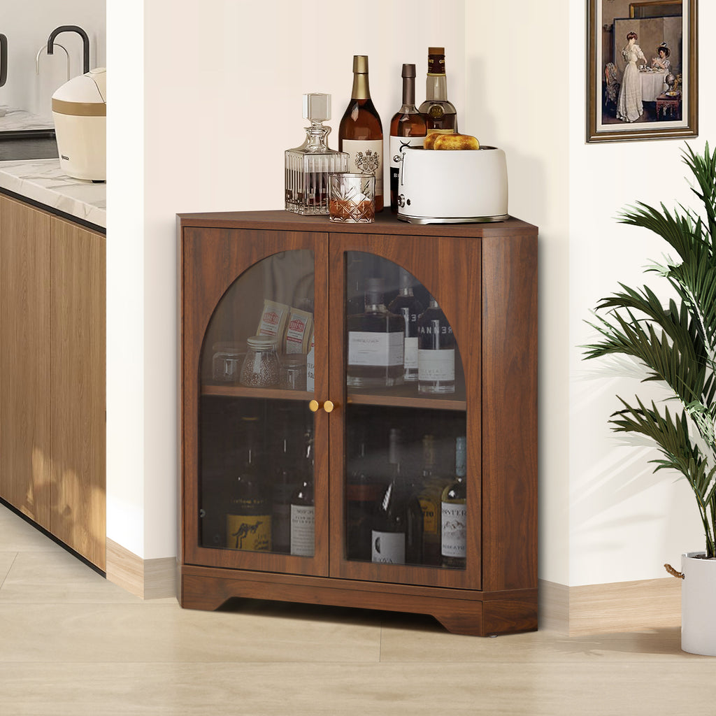 Weselon Mid Century Small Corner Storage Cabinet with 2 Acrylic Doors