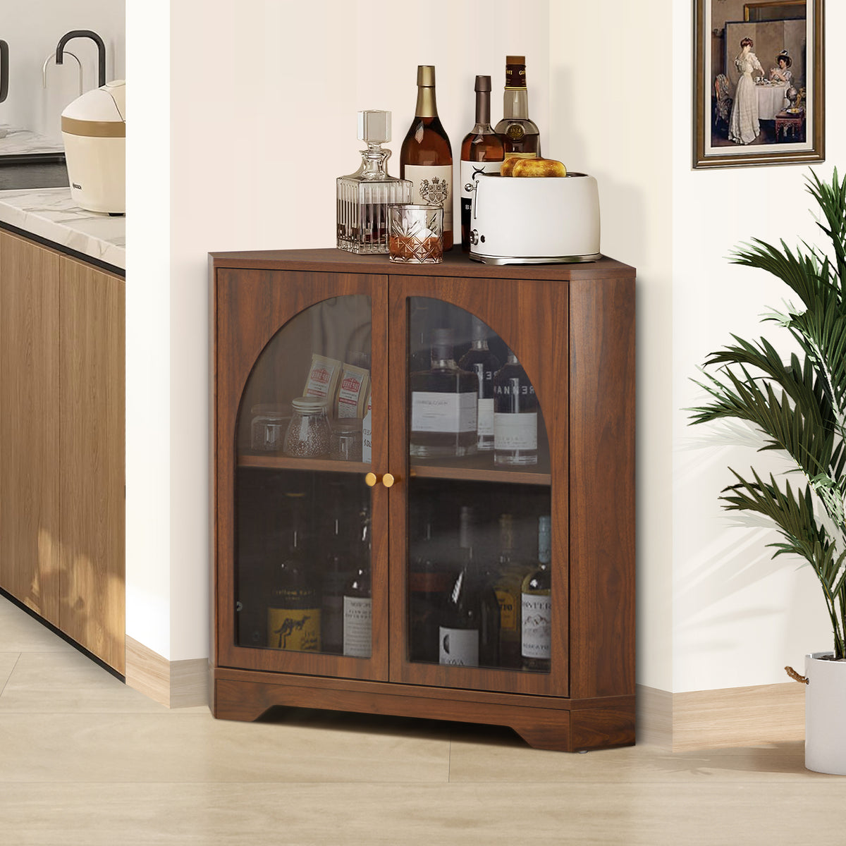 Weselon Mid Century Small Corner Storage Cabinet with 2 Acrylic Doors