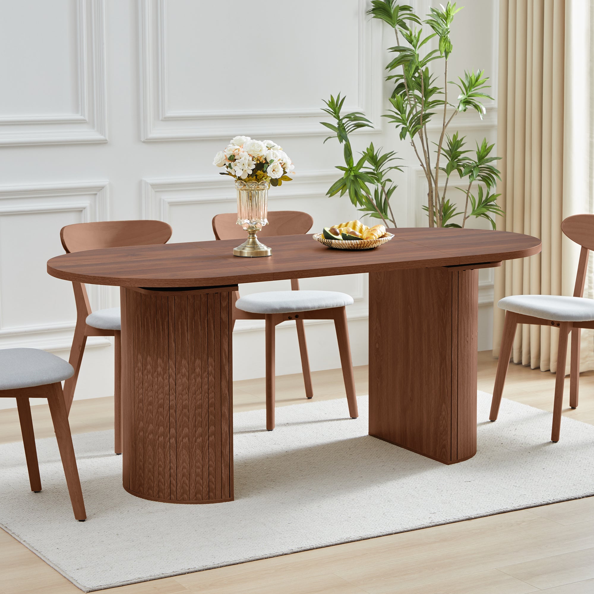 Weselon 41"-78" Extendable Oval Dining Table for 4-8, Modern Farmhouse Kitchen Table with Roman Column Leg, Large Wood Dining Room Table