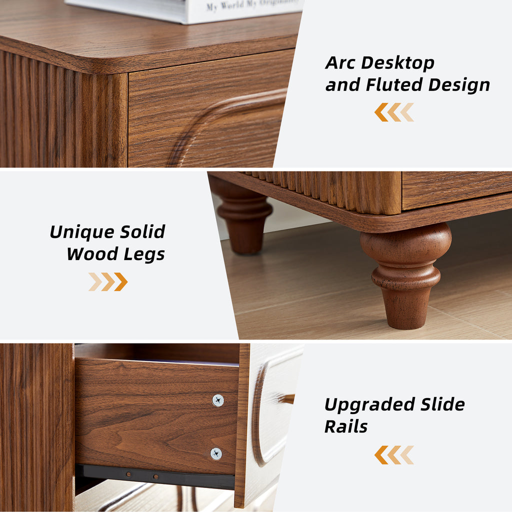 Weselon 9 Drawer Fluted Dresser for Bedroom, Mid Century Chest of Drawers with Arc Edge, Wood Storage Large Dresser Organizer for Bedroom Living Room Hallway Closet