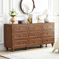Weselon 9 Drawer Fluted Dresser for Bedroom, Mid Century Chest of Drawers with Arc Edge, Wood Storage Large Dresser Organizer for Bedroom Living Room Hallway Closet