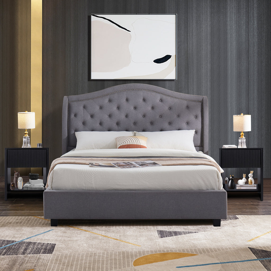 Weselon Modern Fluted Nightstand, Curved Side Bedside Table with Drawer and Open Shelf for Bedroom