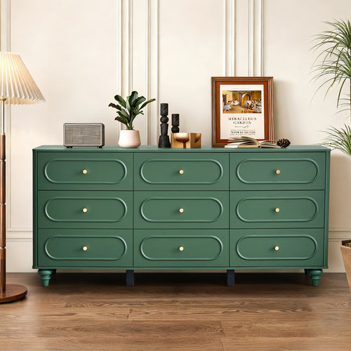 Weselon 9 Drawer Fluted Dresser for Bedroom, Mid Century Chest of Drawers with Arc Edge, Wood Storage Large Dresser Organizer for Bedroom Living Room Hallway Closet