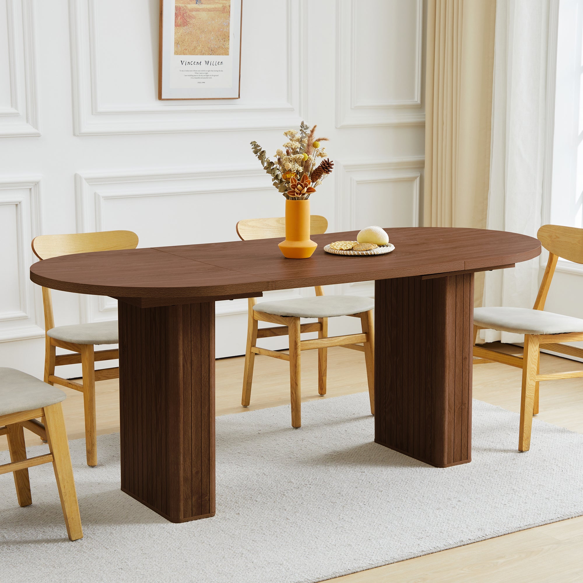 Weselon 41"-78" Extendable Oval Dining Table for 4-8, Modern Farmhouse Kitchen Table with Roman Column Leg, Large Wood Dining Room Table