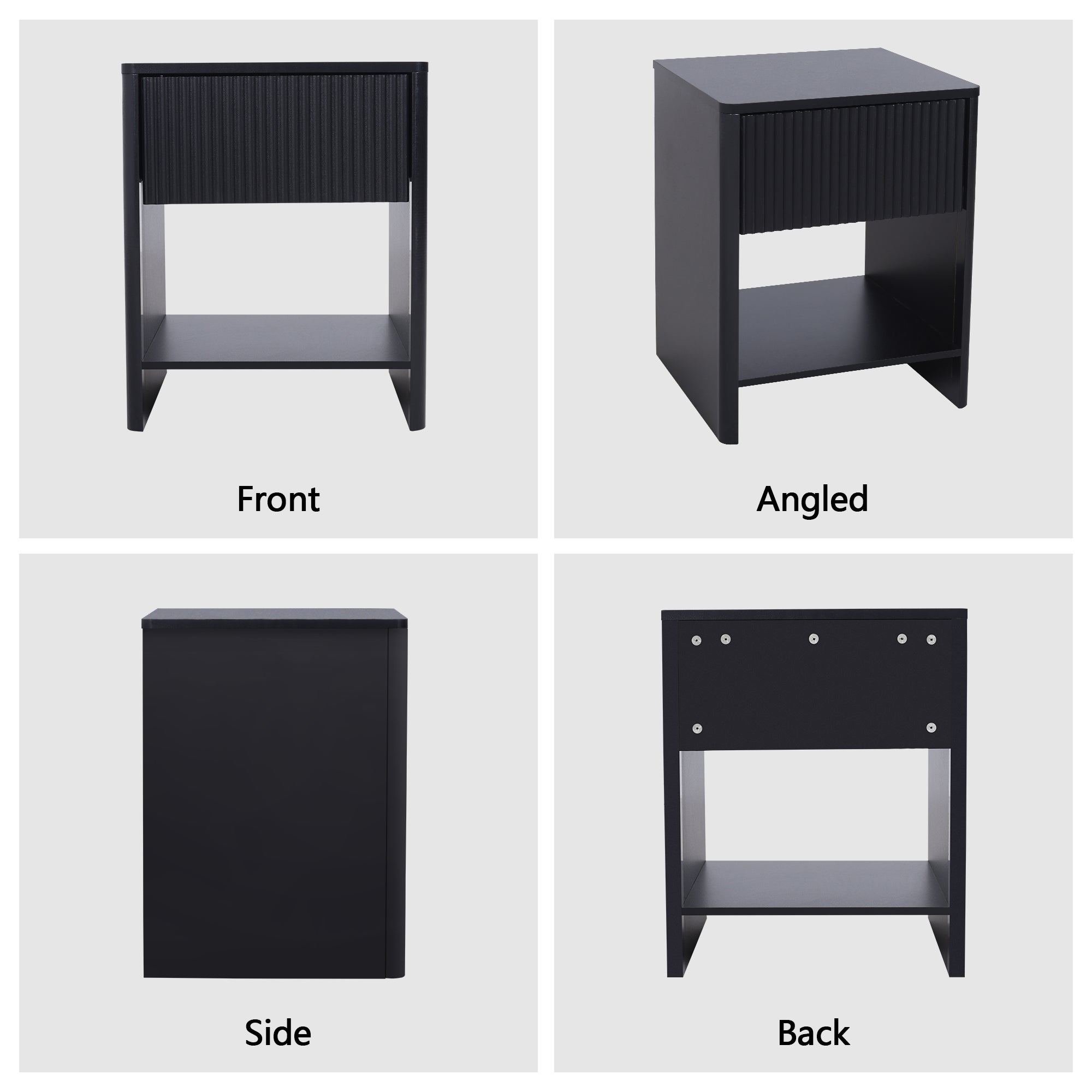Weselon Modern Fluted Nightstand, Curved Side Bedside Table with Drawer and Open Shelf for Bedroom