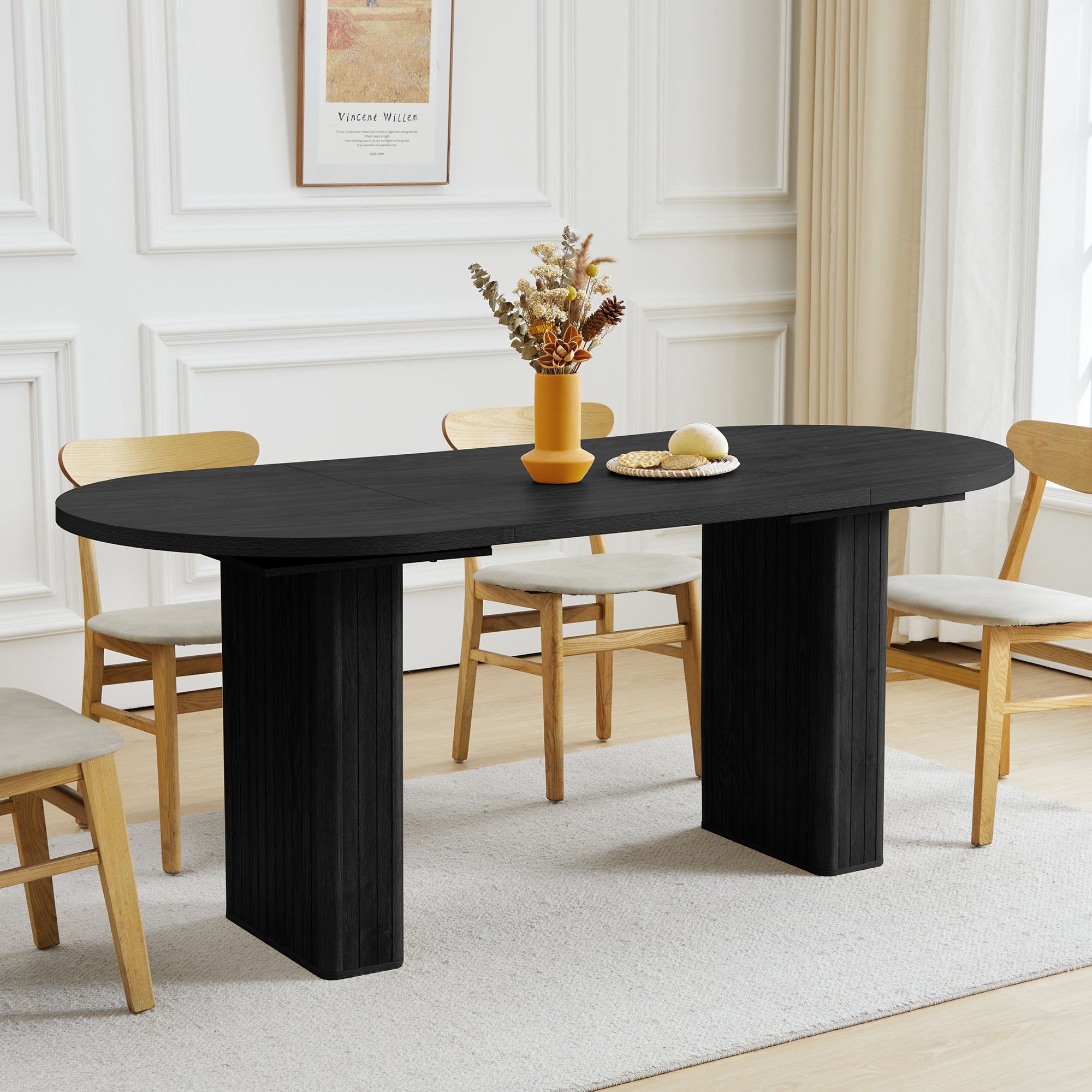 Weselon 41"-78" Extendable Oval Dining Table for 4-8, Modern Farmhouse Kitchen Table with Roman Column Leg, Large Wood Dining Room Table