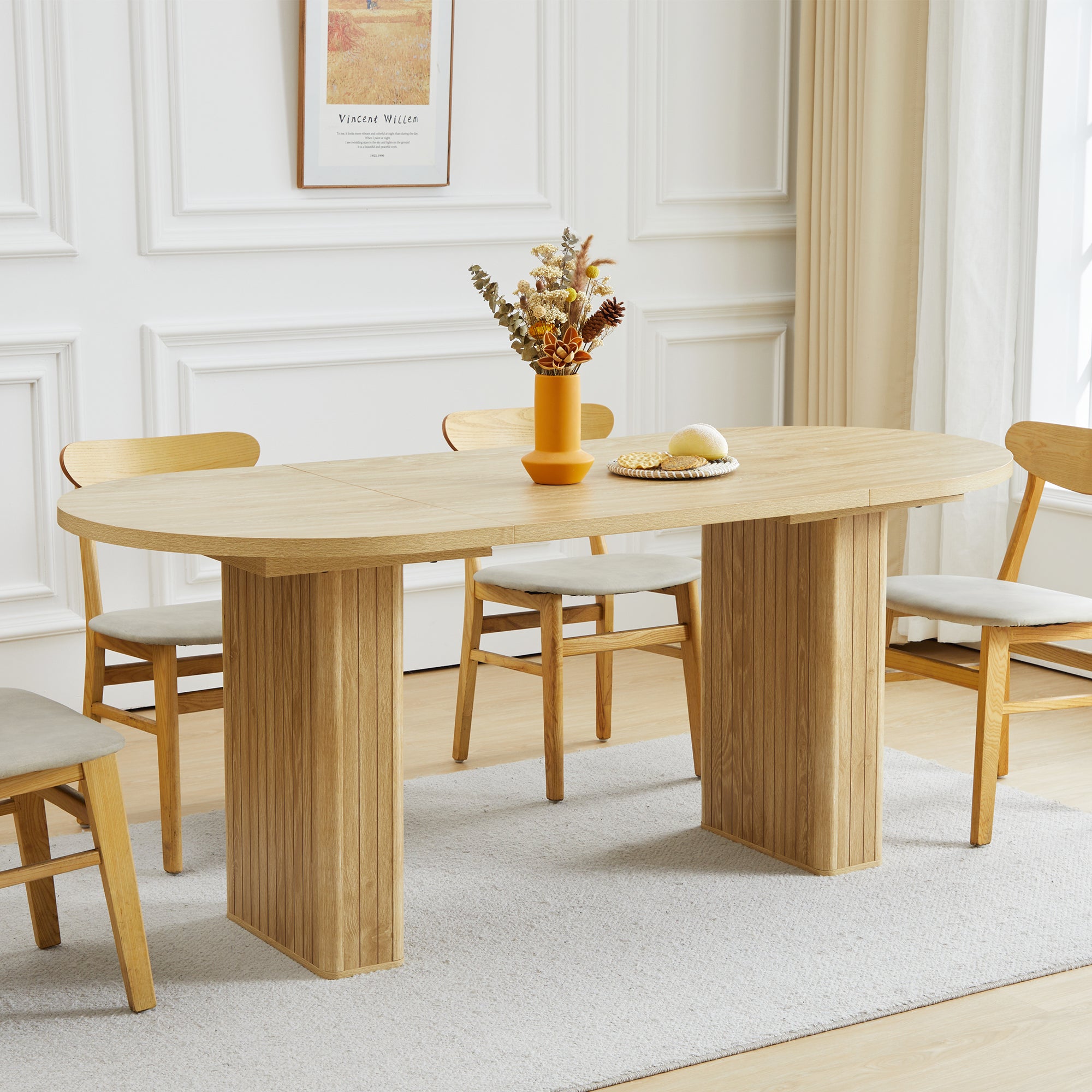 Weselon 41"-78" Extendable Oval Dining Table for 4-8, Modern Farmhouse Kitchen Table with Roman Column Leg, Large Wood Dining Room Table