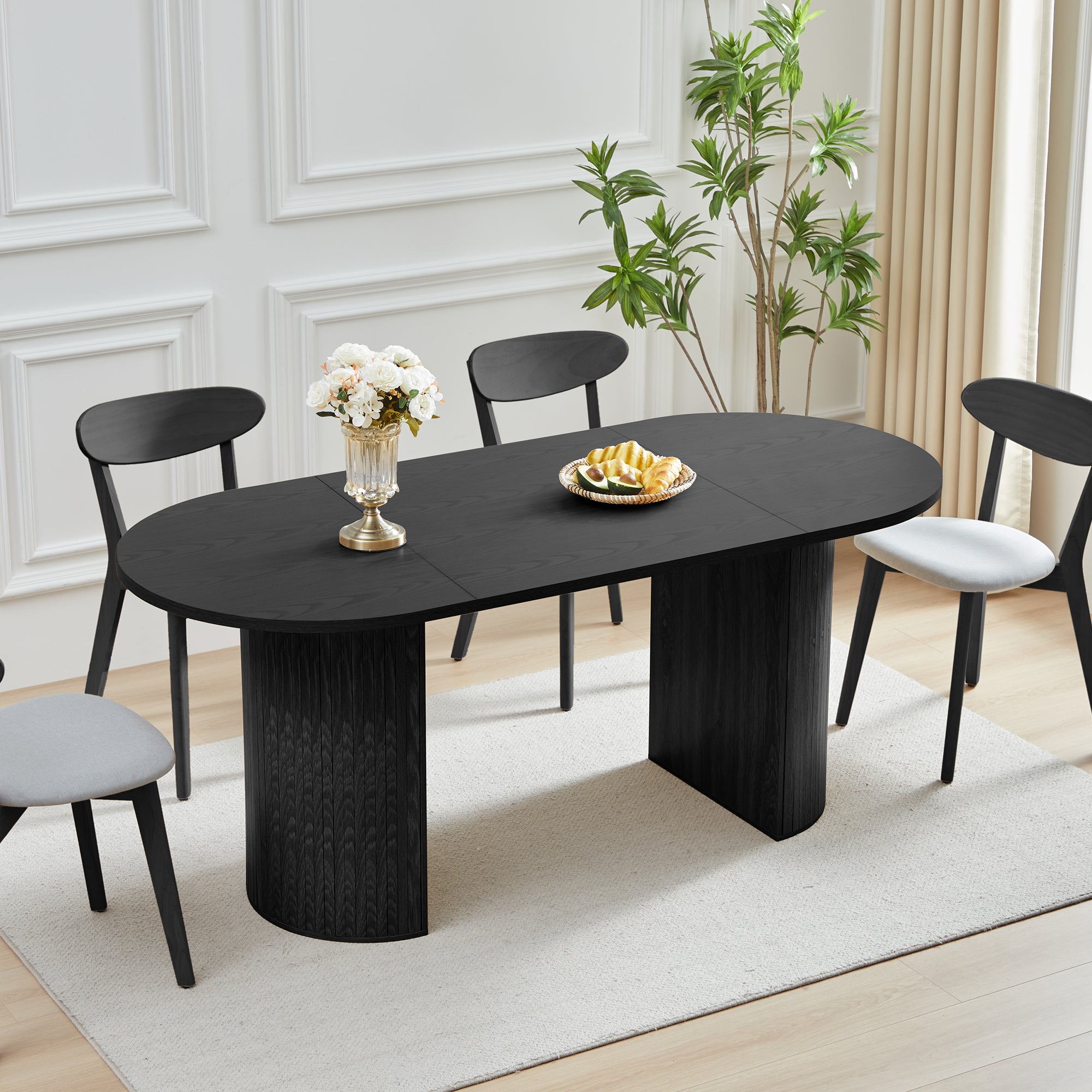 Weselon 41"-78" Extendable Oval Dining Table for 4-8, Modern Farmhouse Kitchen Table with Roman Column Leg, Large Wood Dining Room Table