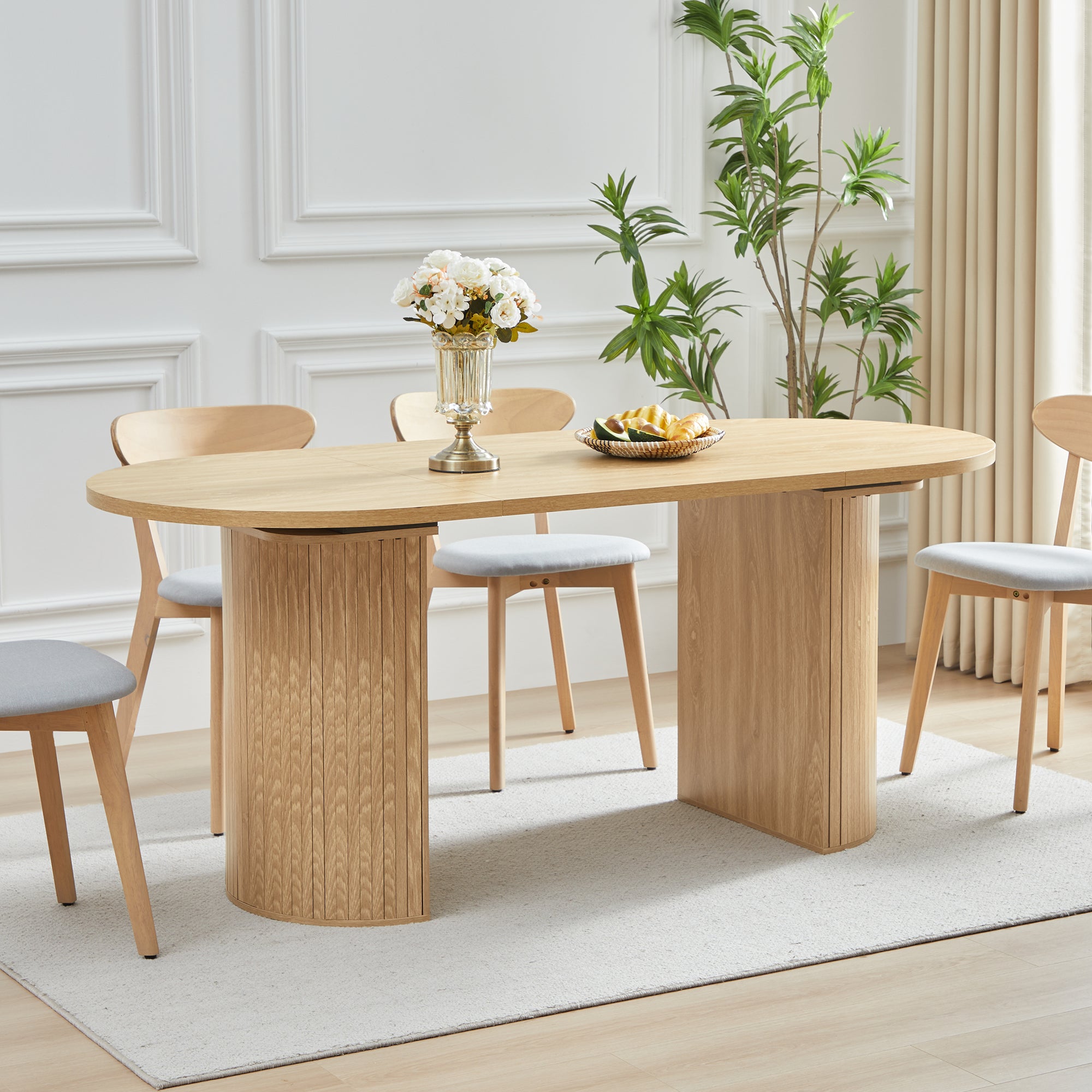 Weselon 41"-78" Extendable Oval Dining Table for 4-8, Modern Farmhouse Kitchen Table with Roman Column Leg, Large Wood Dining Room Table
