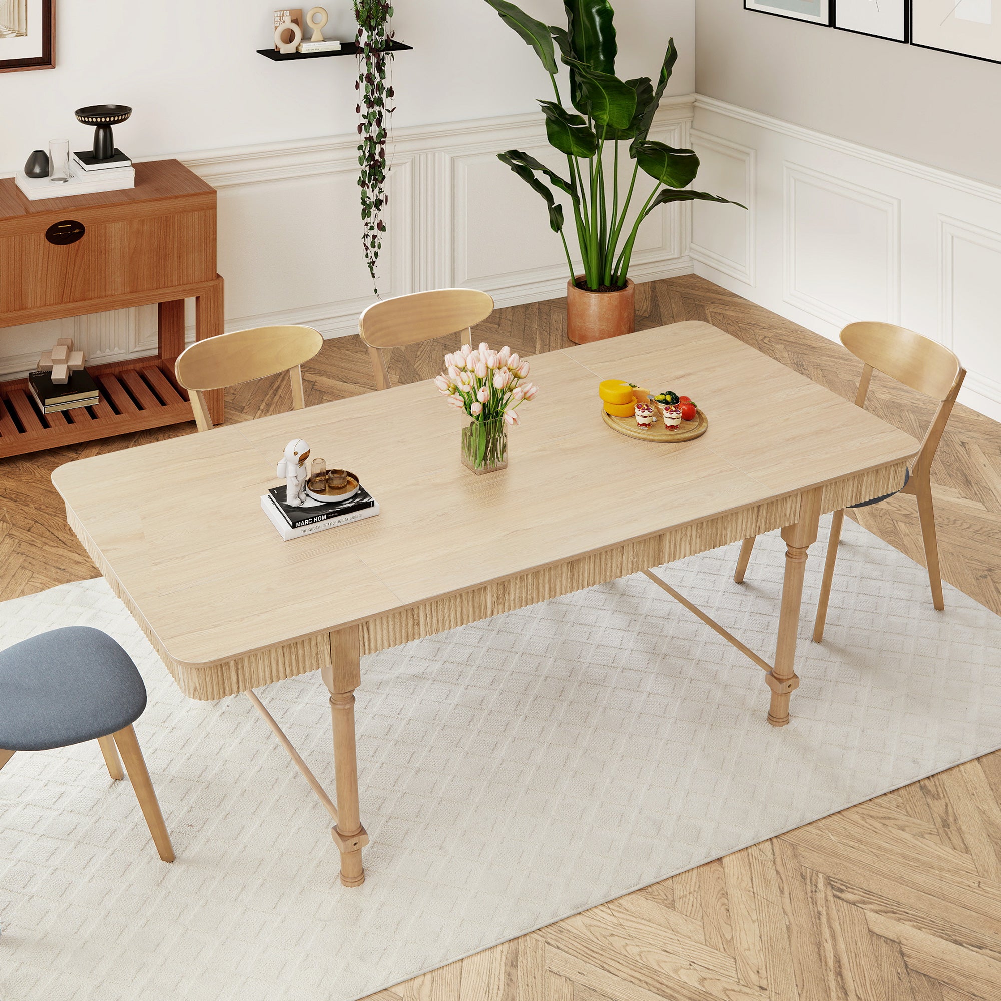 Weselon 41"-78" Extendable Oval Dining Table for 4-8, Modern Farmhouse Kitchen Table with Roman Column Leg, Large Wood Dining Room Table