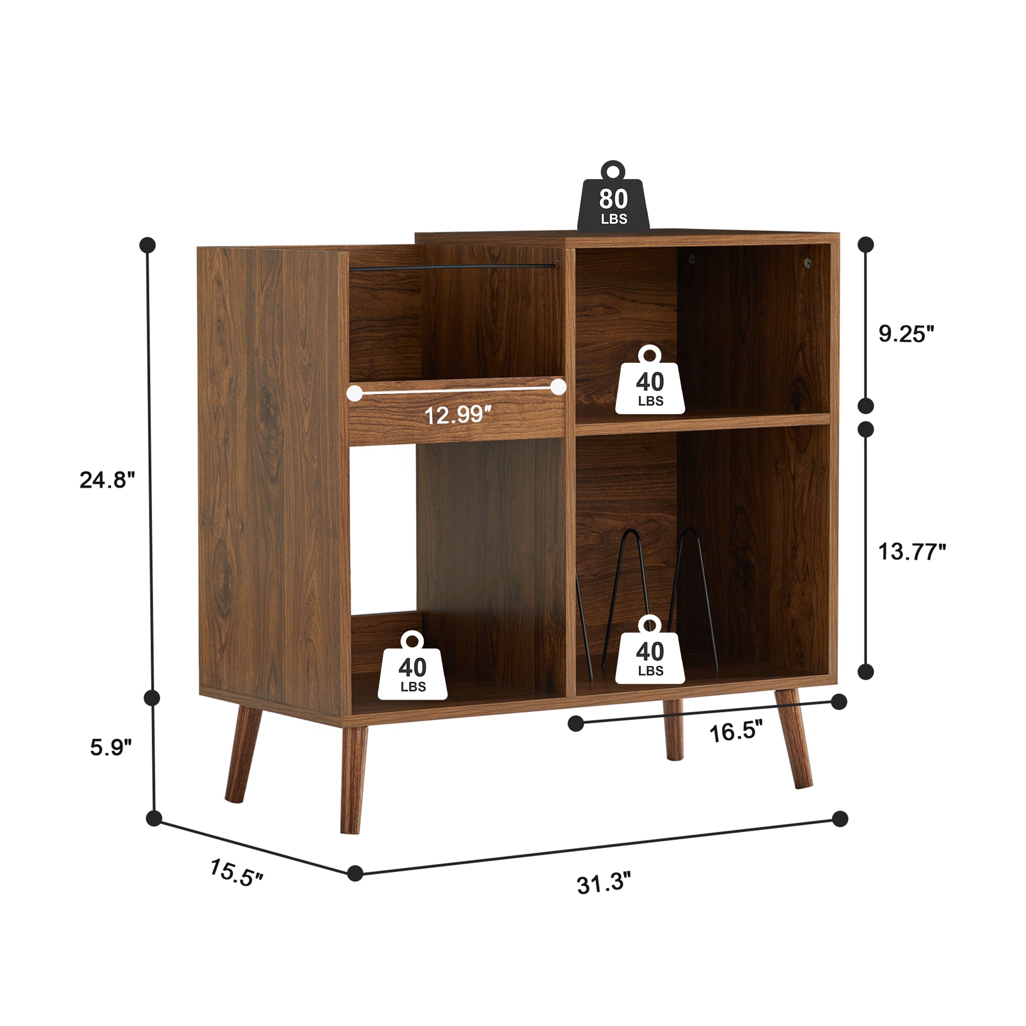 Weselon Record Storage Cabinet with Power Outlet,Record Player Stand,Record Player Table Holds up to 250 Albums,Turntable Stand Display Shelf with Wood Legs for Living Room Bedroom,Walnut Brown