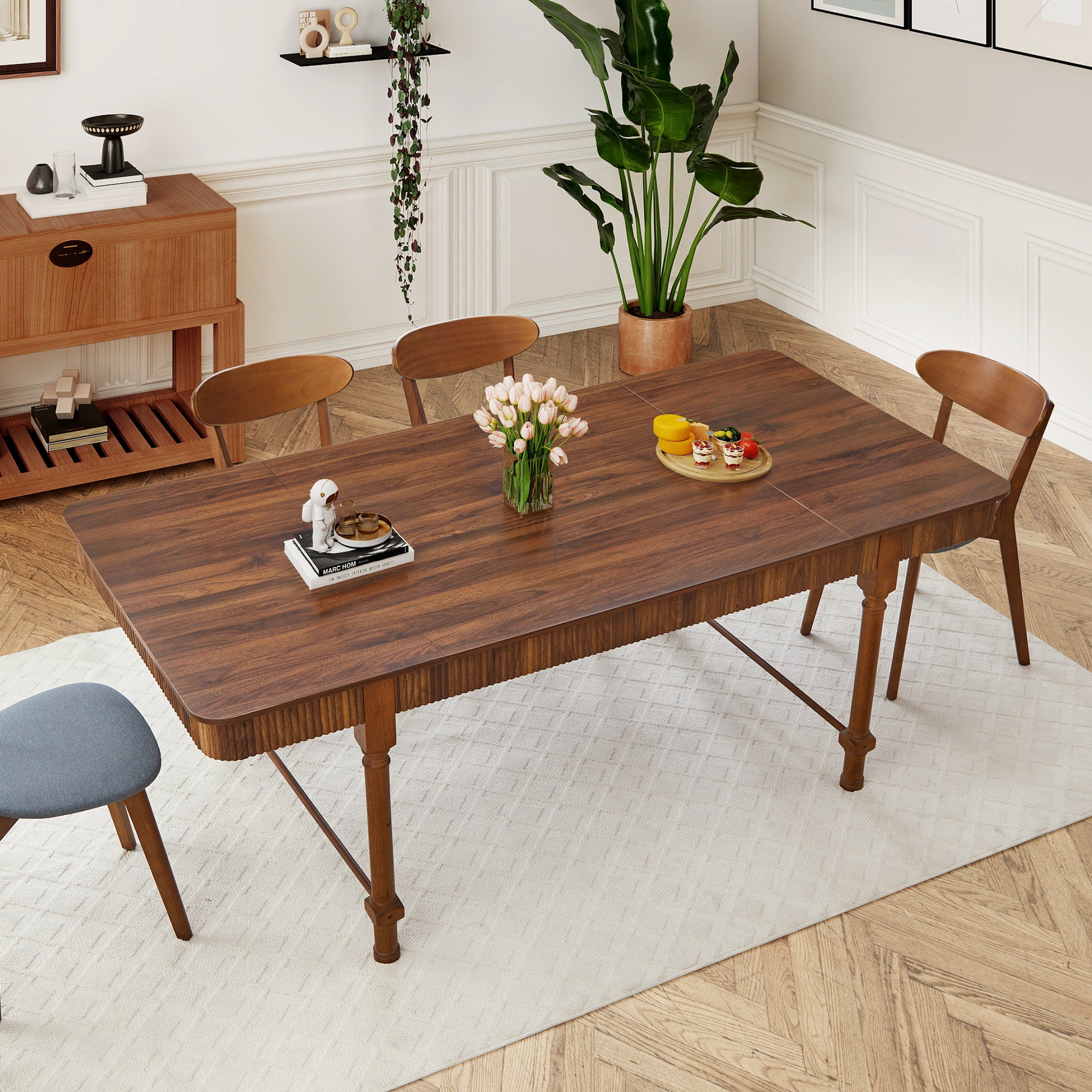 Weselon 41"-78" Extendable Oval Dining Table for 4-8, Modern Farmhouse Kitchen Table with Roman Column Leg, Large Wood Dining Room Table
