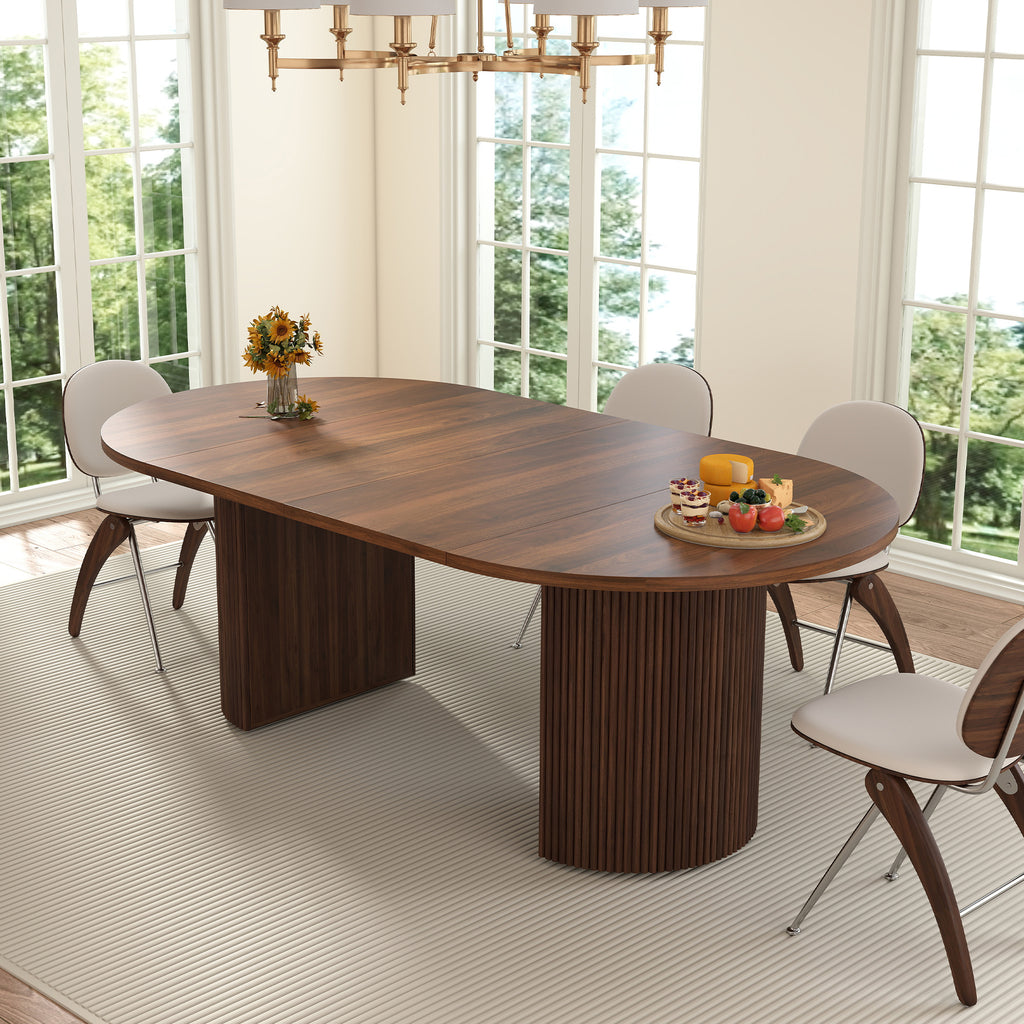 Weselon 41"-78" Extendable Oval Dining Table for 4-8, Modern Farmhouse Kitchen Table with Roman Column Leg, Large Wood Dining Room Table