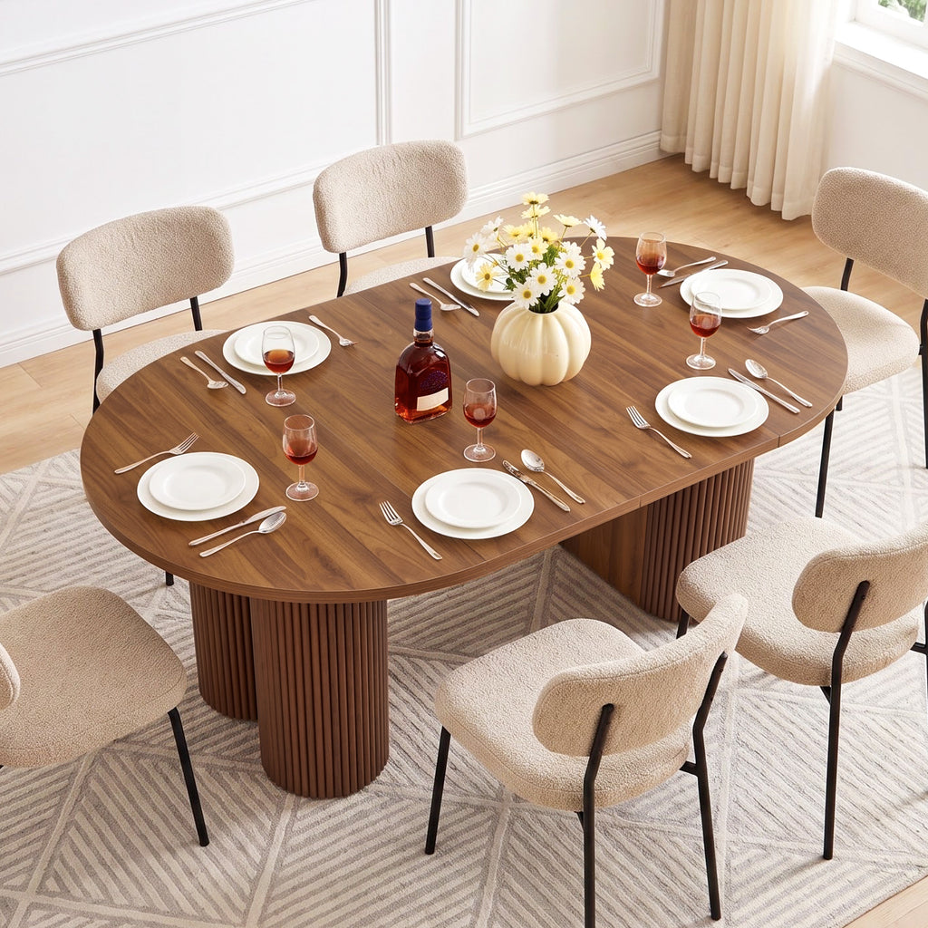 Weselon 43"-75" Extendable Dining Table for 2-8, Modern Oval Kitchen Table with Pedestal Base Legs, Walnut Round to Oval Wooden Dining Room Table