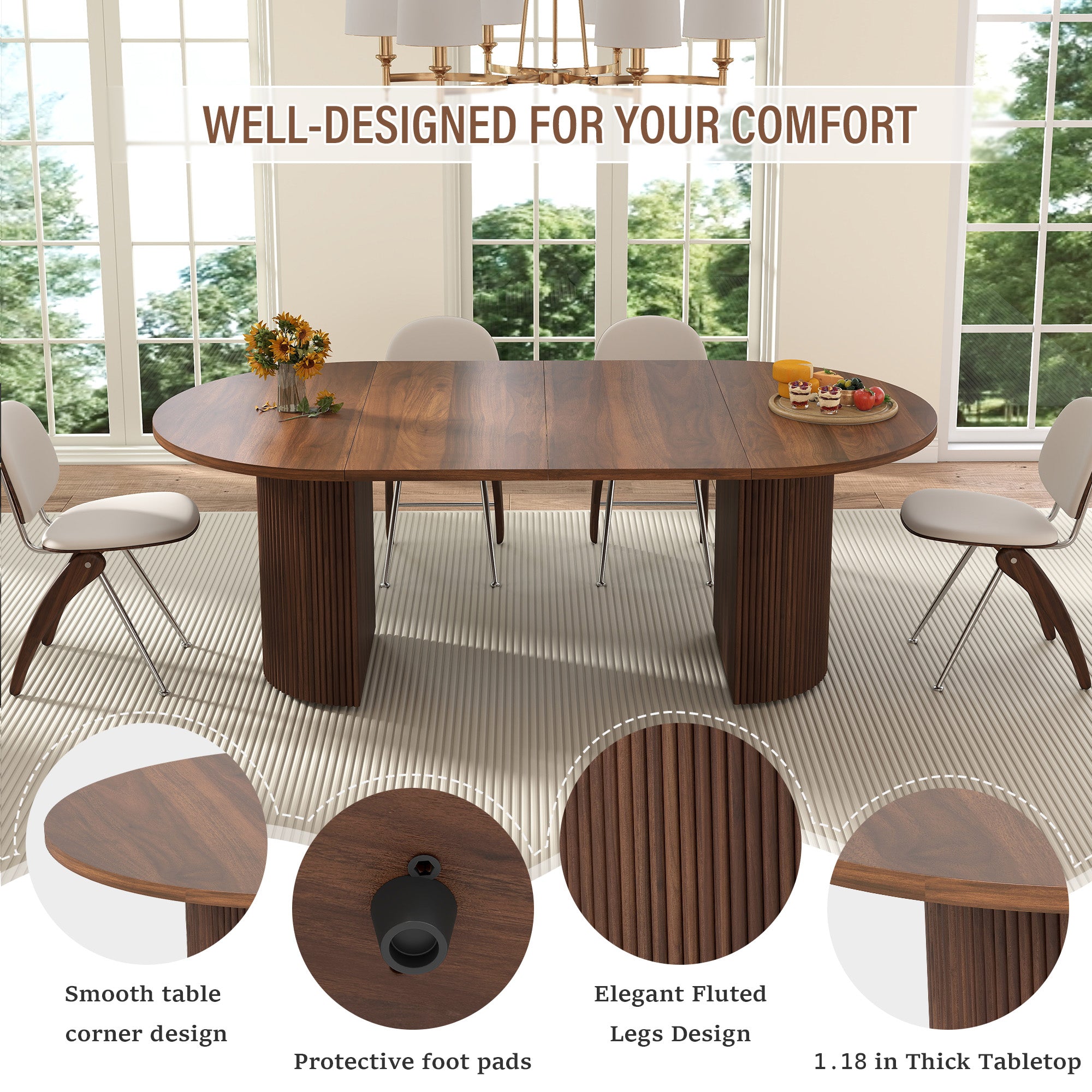 Weselon 41"-78" Extendable Oval Dining Table for 4-8, Modern Farmhouse Kitchen Table with Roman Column Leg, Large Wood Dining Room Table