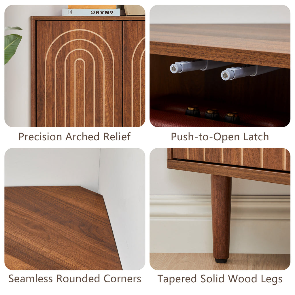 Weselon 30" Arched Relief Corner Cabinet, Mid-Century Modern Bathroom Storage Organizer with Tapered Solid Wood Legs, Walnut Entryway Accent Cabinet