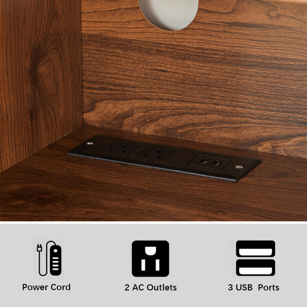 Weselon Record Storage Cabinet with Power Outlet,Record Player Stand,Record Player Table Holds up to 250 Albums,Turntable Stand Display Shelf with Wood Legs for Living Room Bedroom,Walnut Brown