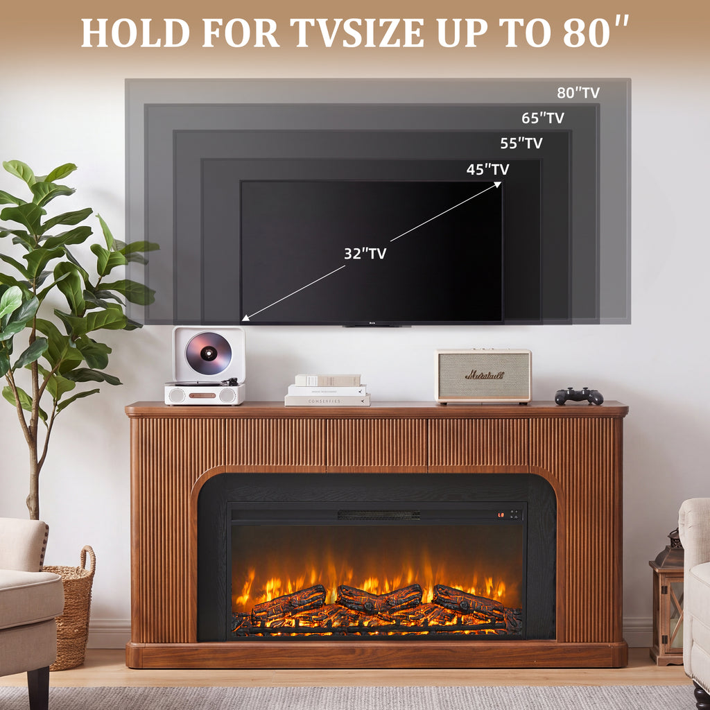 Weselon 70" Modern Fluted Electric Fireplace Mantel, Ultra-Slim Fireplace TV Stand with 3 Drawers and Charging Station for Wall Mounted TV