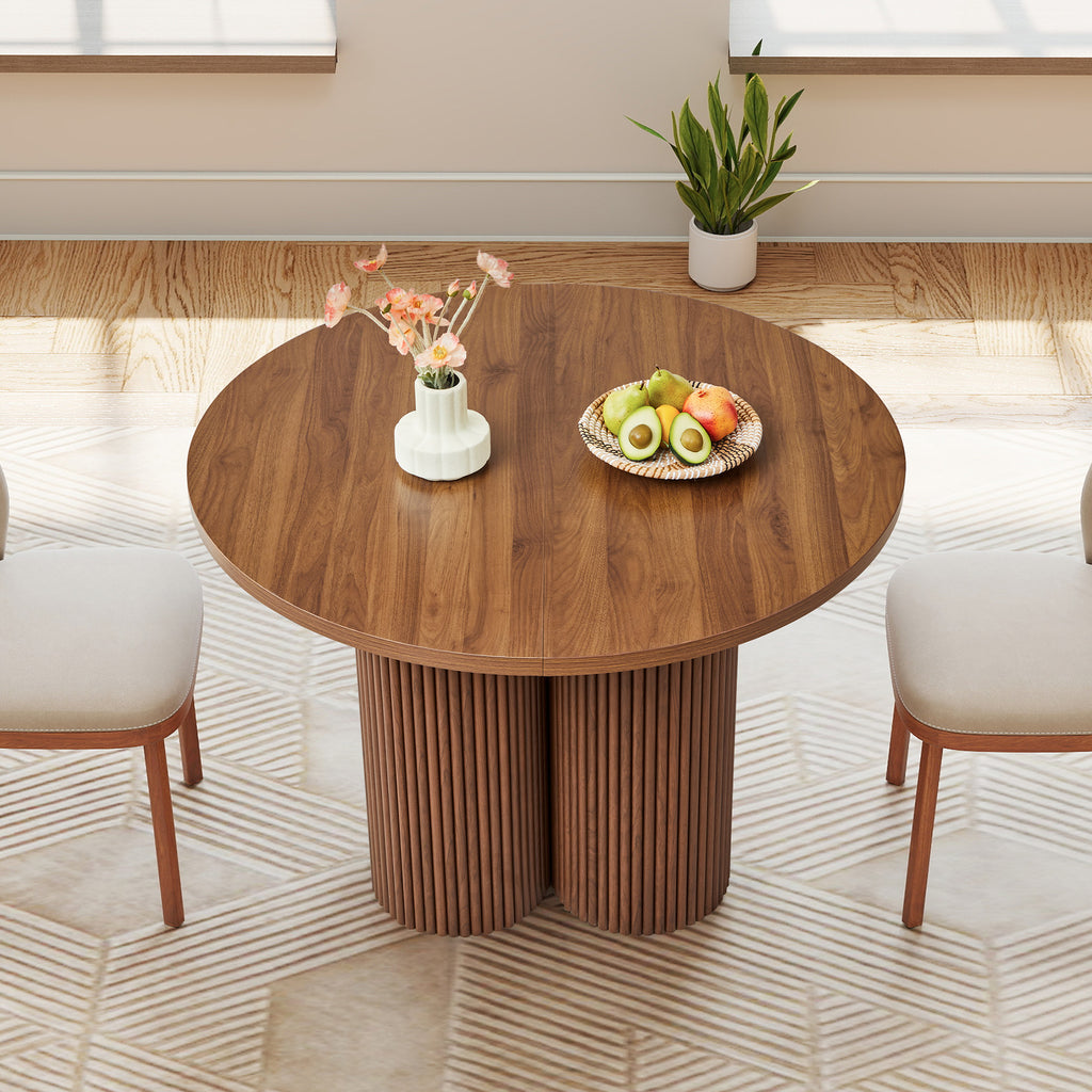 Weselon 43"-75" Extendable Dining Table for 2-8, Modern Oval Kitchen Table with Pedestal Base Legs, Walnut Round to Oval Wooden Dining Room Table