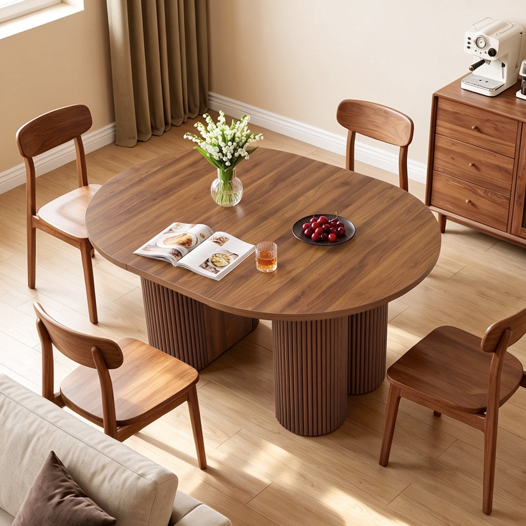 Weselon 43"-75" Extendable Dining Table for 2-8, Modern Oval Kitchen Table with Pedestal Base Legs, Walnut Round to Oval Wooden Dining Room Table