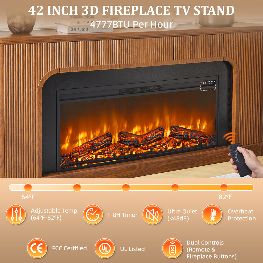 Weselon 70" Modern Fluted Electric Fireplace Mantel, Ultra-Slim Fireplace TV Stand with 3 Drawers and Charging Station for Wall Mounted TV