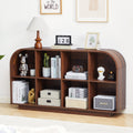 Weselon 55" Long Curved Horizontal Bookcase with 8-Cube Storage, Mid-Century Modern Low Bookshelf Storage Cabinet for Living Room, Entryway