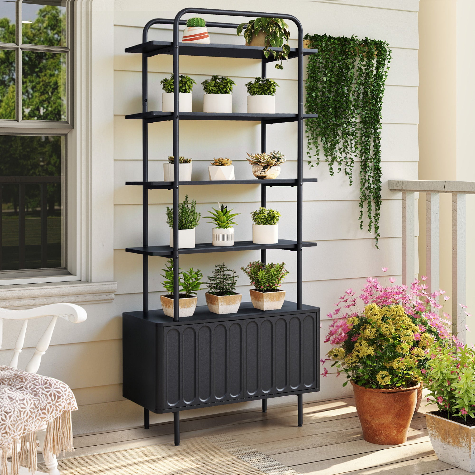 Weselon Tall Arched Bookshelf with 5-Tier Open Display Shelf , Mid Century Modern Fluted Bookshelf , Farmhouse Large Bookcase for Bedroom/Living Room(Oak)