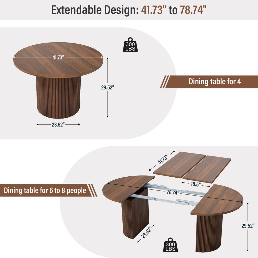 Weselon 41"-78" Extendable Oval Dining Table for 4-8, Modern Farmhouse Kitchen Table with Roman Column Leg, Large Wood Dining Room Table