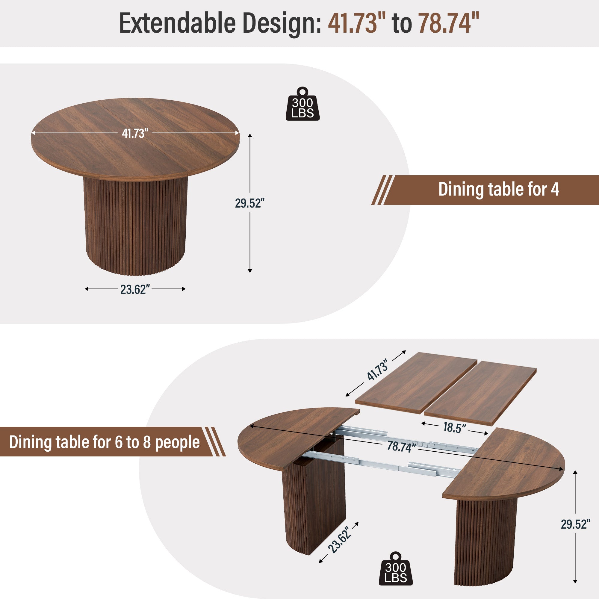 Weselon 41"-78" Extendable Oval Dining Table for 4-8, Modern Farmhouse Kitchen Table with Roman Column Leg, Large Wood Dining Room Table