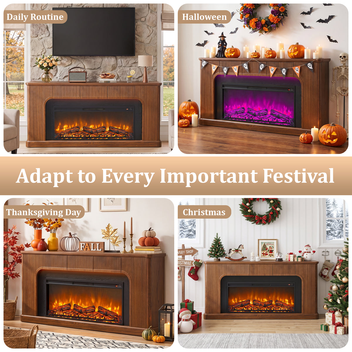 Weselon 70" Modern Fluted Electric Fireplace Mantel, Ultra-Slim Fireplace TV Stand with 3 Drawers and Charging Station for Wall Mounted TV